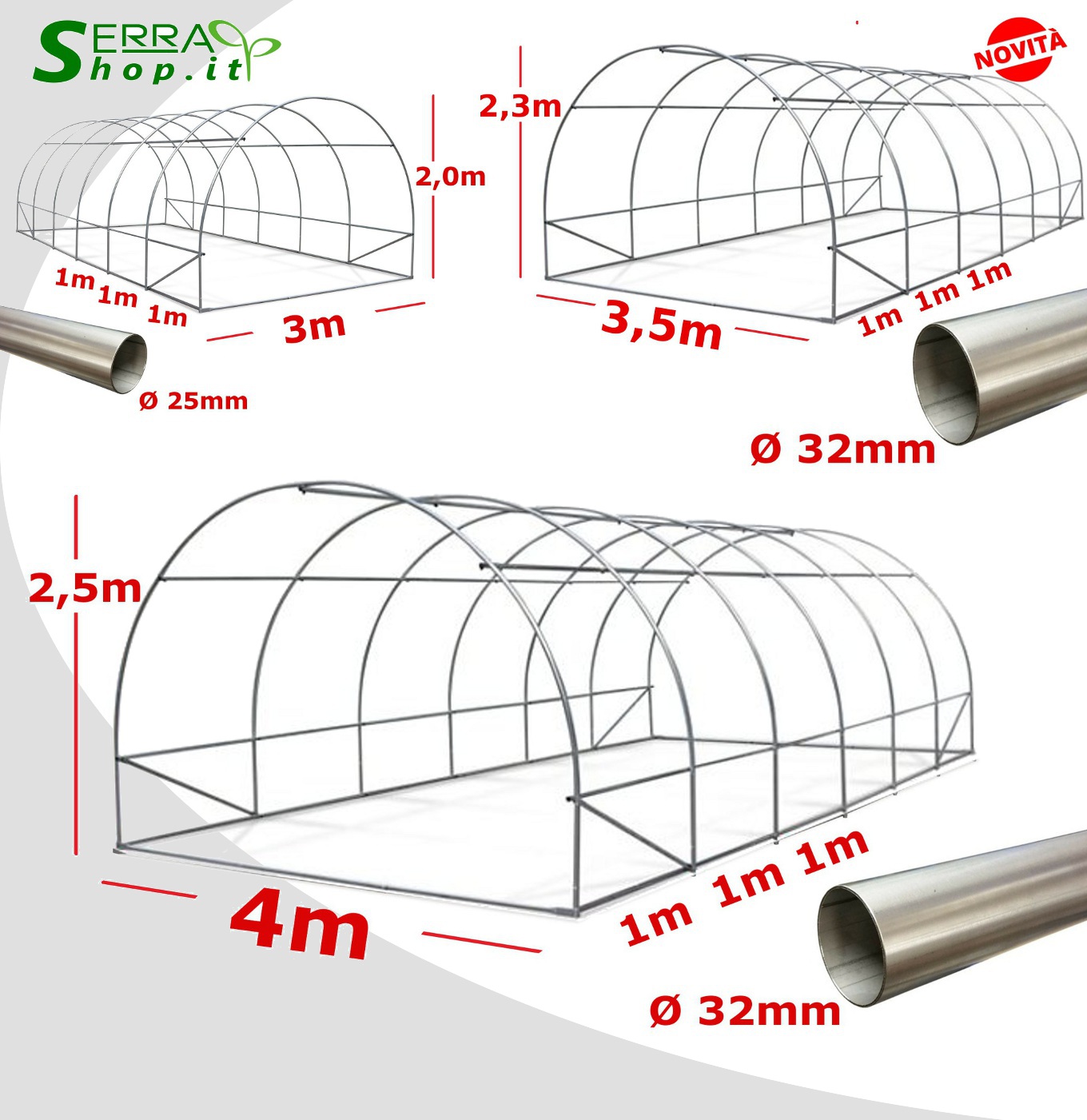 struttura serra a tunnel antigrandine con telo pvc rete