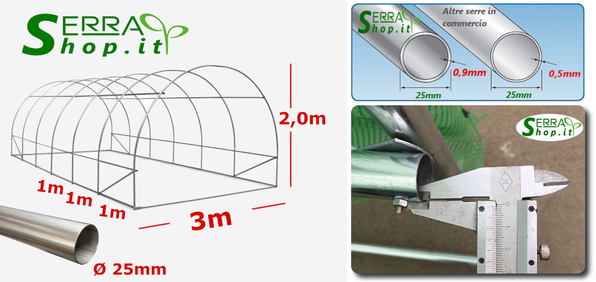 struttura serra a tunnel antigrandine con telo pvc rete