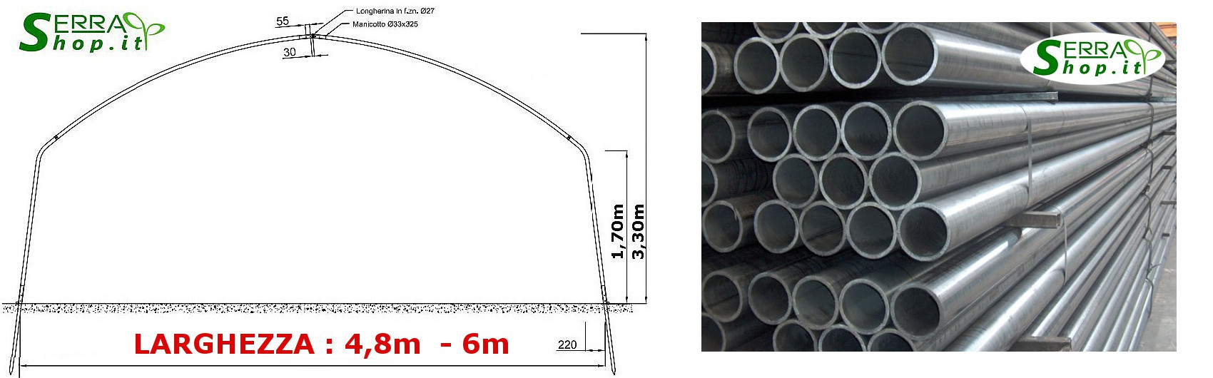 struttura serra a tunnel antigrandine con telo pvc rete